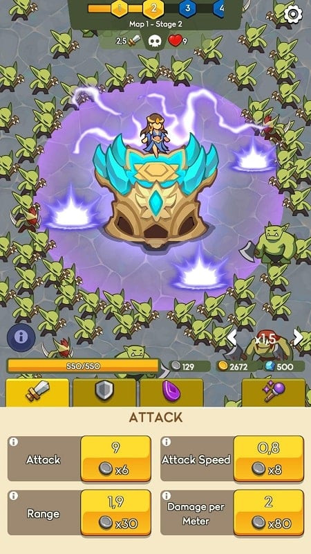 Empire Kingdom: Idle Tower TD gameplay showing the battle interface with monsters