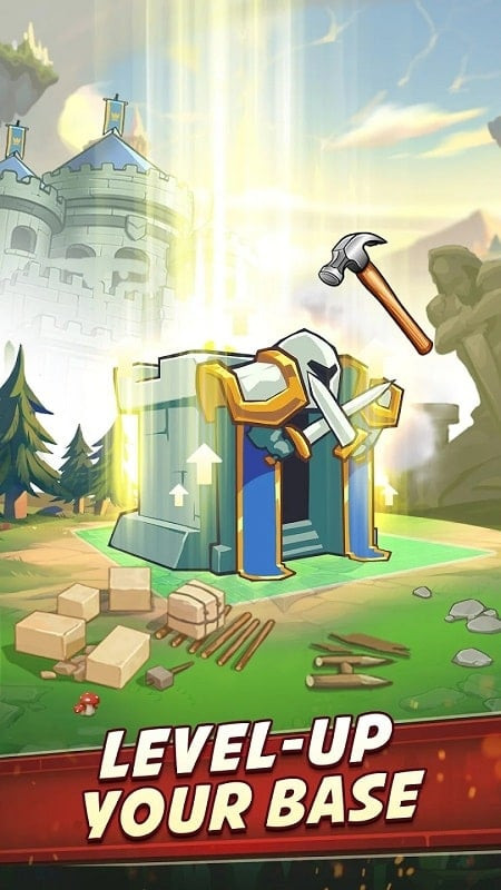 alt text: Hình ảnh game Empire Kingdom: Idle Tower TD phiên bản mod apk, hiển thị giao diện nâng cấp tháp phòng thủ