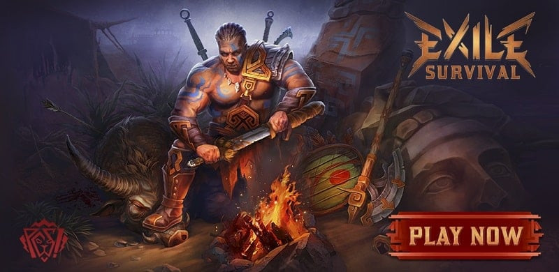 Alt text: Hình ảnh game Exile Survival, nhân vật chính đứng trước khung cảnh hoang tàn