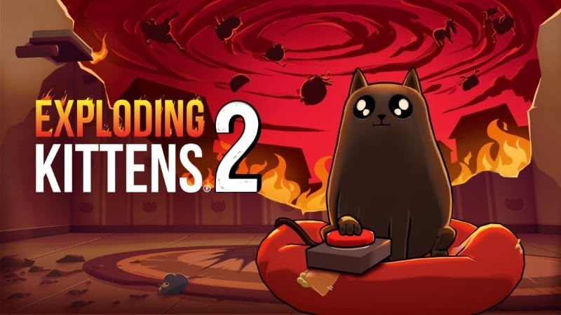 alt text: Hình ảnh game Exploding Kittens 2 với giao diện bắt mắt và hài hước