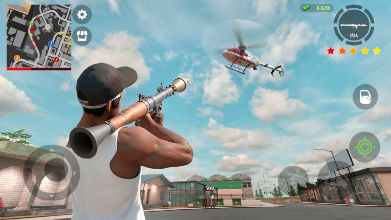 Gangster Grand gameplay displaying the variety of weapons and equipment