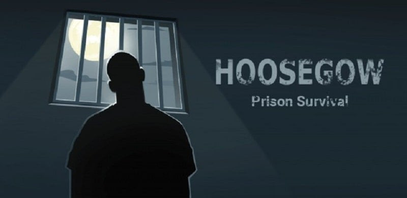 alt text: Hình ảnh game Hoosegow: Prison Survival với nhân vật chính đứng trước song sắt tù