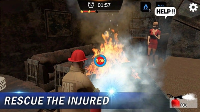 alt text: Hình ảnh game I'm Fireman android, một lính cứu hỏa đang kiểm tra thiết bị