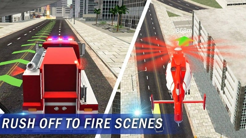 A firefighter using a fire hose in I'm Fireman APK.