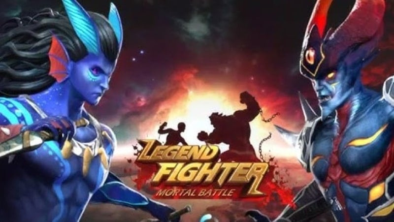 alt text: Hình ảnh game Legend Fighter với một chiến binh mạnh mẽ đang tung chiêu