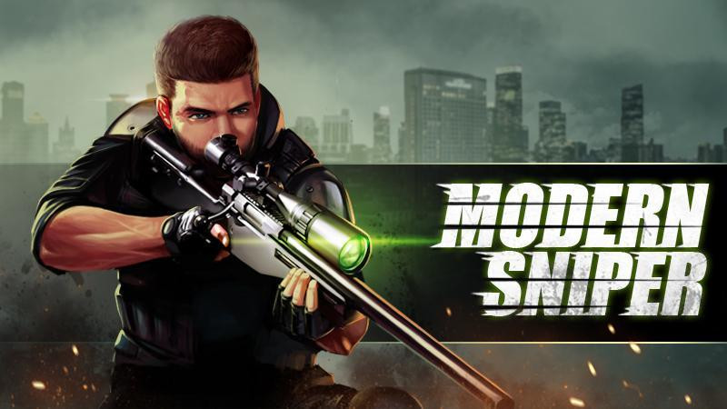 alt text: Hình ảnh game Modern Sniper hiển thị giao diện chính với nhân vật bắn tỉa ngắm bắn mục tiêu.