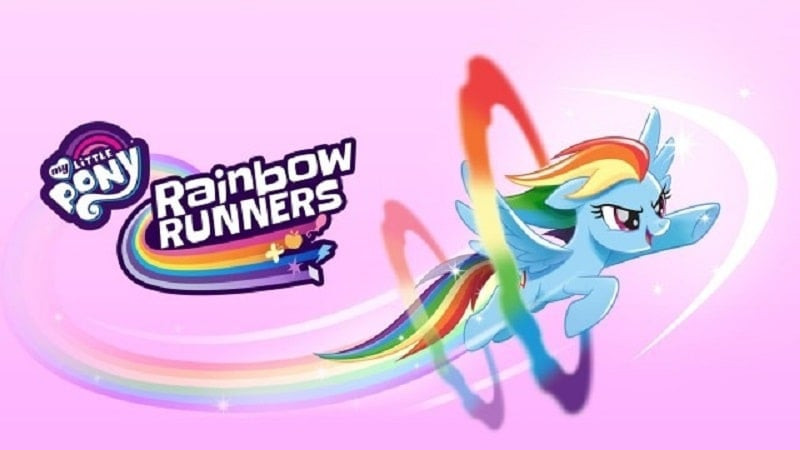 Alt text: Hình ảnh game My Little Pony Rainbow Runners với những chú ngựa Pony đang chạy trên cầu vồng