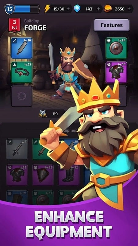 Hero selection screen in Royal Survivor: Heroes Battle APK