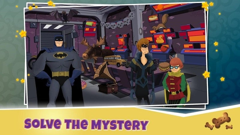 alt text: Hình ảnh game Scooby-Doo Mystery Cases hiển thị cảnh Scooby-Doo đang tìm kiếm manh mối trong một căn phòng bừa bộn