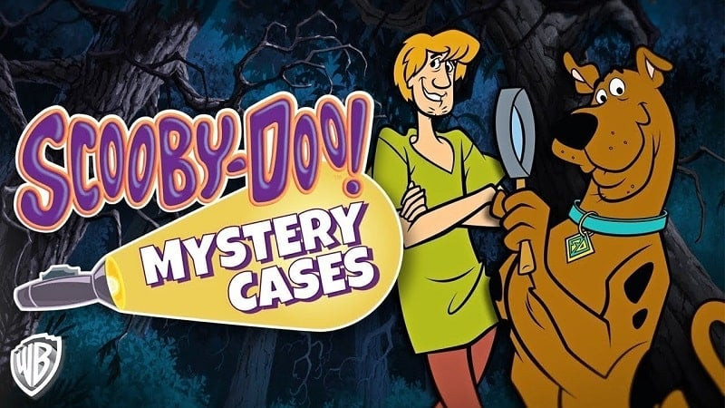 alt text: Hình ảnh game Scooby-Doo Mystery Cases hiển thị giao diện chính với chú chó Scooby-Doo