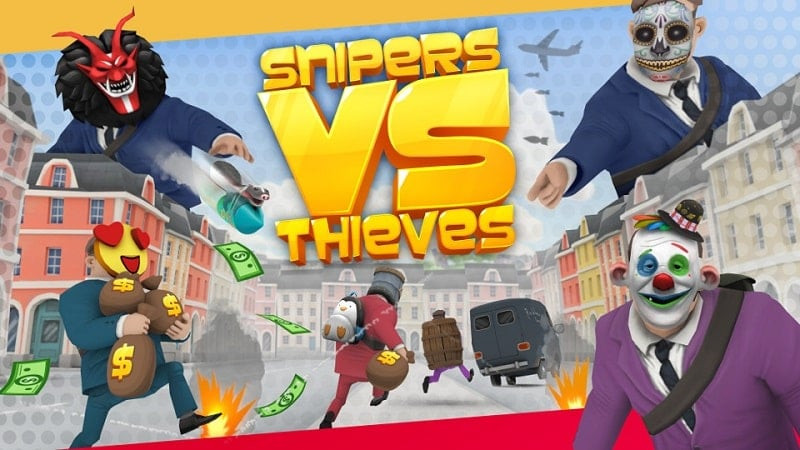 alt text: Hình ảnh game Snipers vs Thieves, một tên cướp đang chạy trốn khỏi họng súng của một tay bắn tỉa