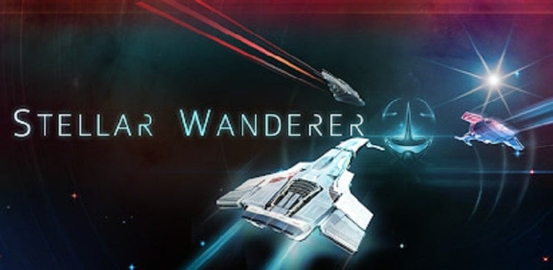 alt text: Hình ảnh game Stellar Wanderer với tàu vũ trụ bay giữa không gian đầy sao