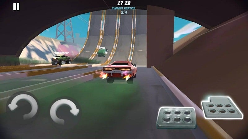 alt text: Hình ảnh game Stunt Car Extreme với một chiếc xe đang thực hiện cú nhào lộn trên không