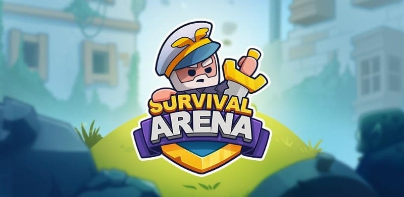 alt text: Hình ảnh game Survival Arena với giao diện chính hấp dẫn, thể hiện các chiến binh và quái vật