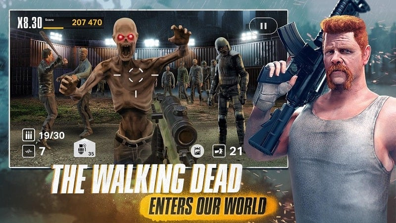 alt text: Hình ảnh game The Walking Dead: Our World với giao diện chiến đấu chống zombie