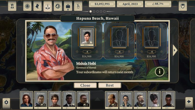 The mission selection screen in This Is the President.