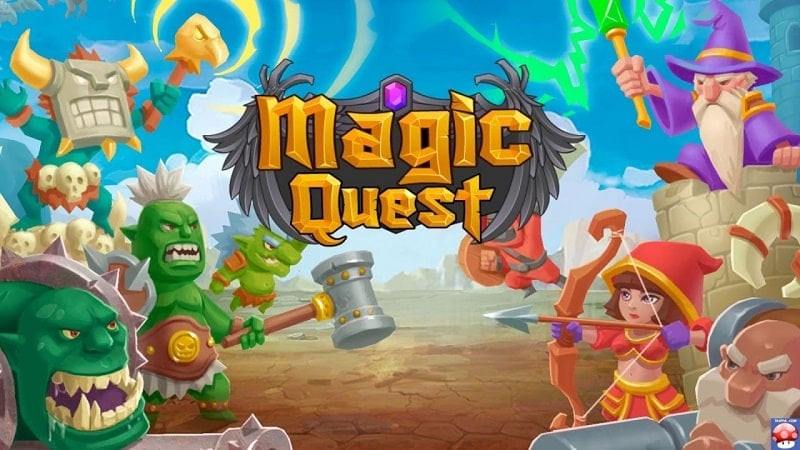 alt text: Hình ảnh game Tower Defense: Magic Quest hiển thị giao diện chiến đấu với quái vật