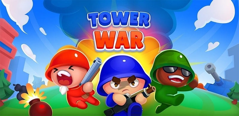 alt text: Hình ảnh game Tower War với giao diện chính hiển thị các tòa tháp và đơn vị quân