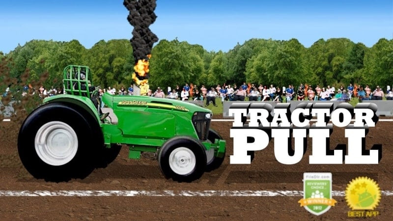 alt text: Hình ảnh game Tractor Pull, hiển thị một chiếc máy kéo đang kéo một khối kim loại nặng