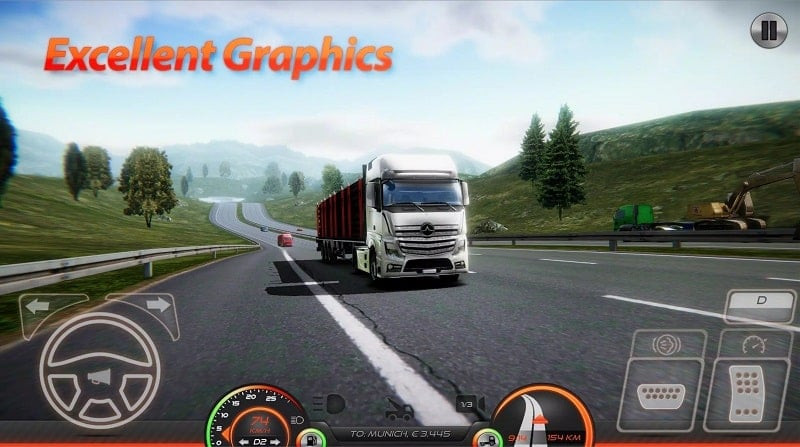 alt text: Hình ảnh game Truckers of Europe 2 hiển thị một chiếc xe tải đang di chuyển trên đường