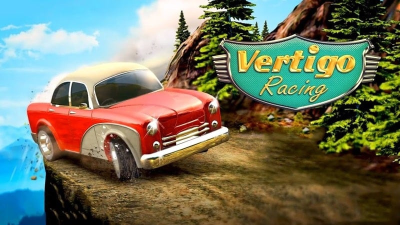 alt text: Hình ảnh game Vertigo Racing với một chiếc xe cổ điển đang tăng tốc trên đường đua.