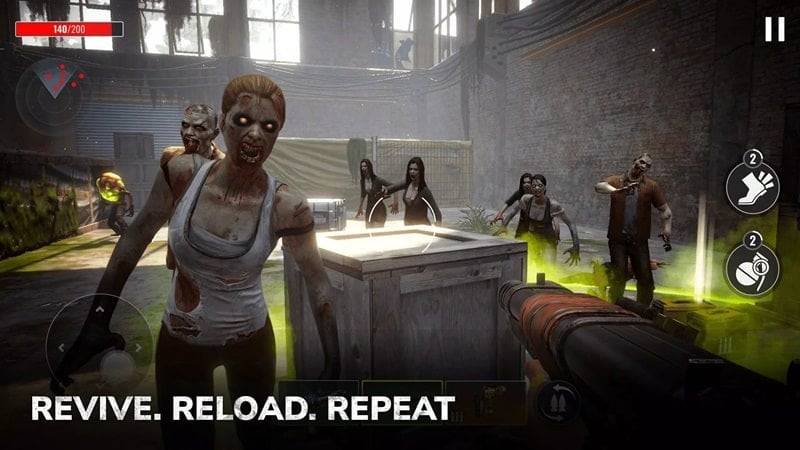 Gameplay of Zombie State APK showing combat against zombies.