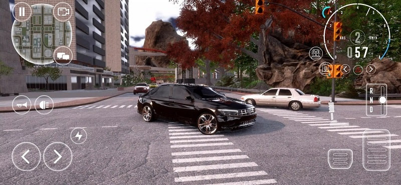 American Car Drift Game 2023 APK gameplay, showing a car navigating a winding road.