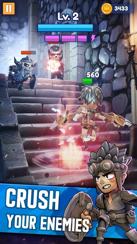 Archer's Tale MOD APK gameplay screenshot showing the archer battling a giant boss monster in a dungeon.