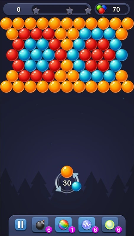 Bubble Pop! Puzzle Game Legend gameplay screenshot showing the player using a multi-colored bubble power-up.