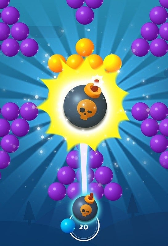 Gameplay screenshot of Bubble Shooter Pop showing bubbles exploding after being hit