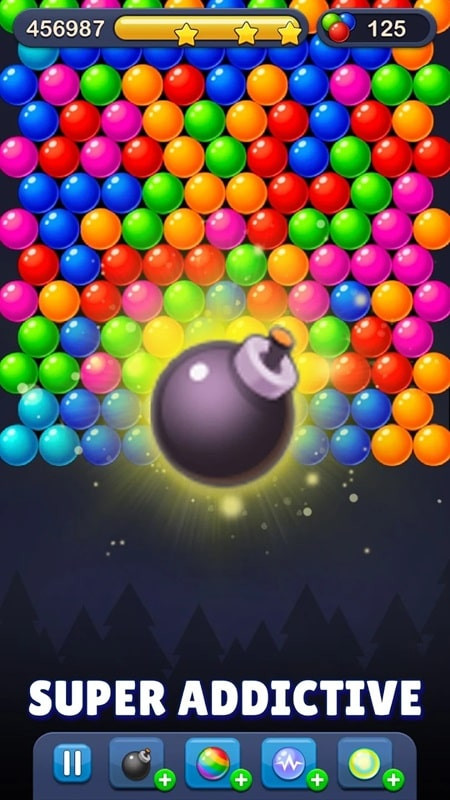 Bubble Pop! Puzzle Game Legend gameplay screenshot showing the player aiming at a cluster of blue bubbles with a blue bubble.