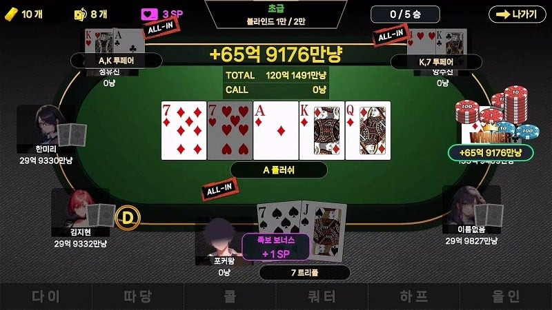 alt text: Hình ảnh gameplay của Girl Hub Texas Holdem MOD APK với các tùy chọn đặt cược