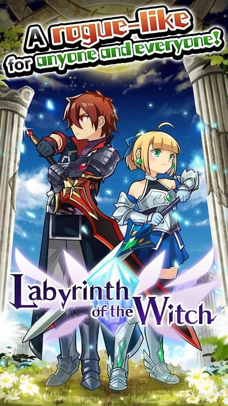 The witch battles a monster in a dungeon in Labyrinth of the Witch MOD APK gameplay.