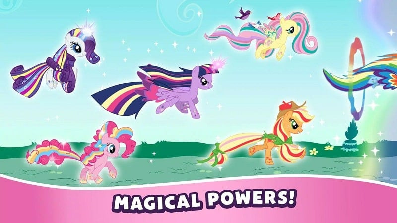 Alt text: Hình ảnh gameplay của My Little Pony Rainbow Runners với chú ngựa Pony màu vàng đang chạy