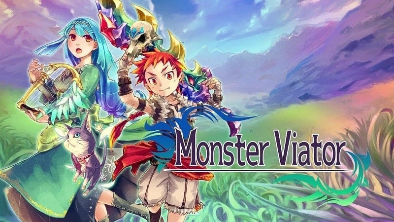 alt text: Hình ảnh gameplay của RPG Monster Viator, hiển thị nhân vật chính đang chiến đấu với một con quái vật trong môi trường pixel cổ điển.