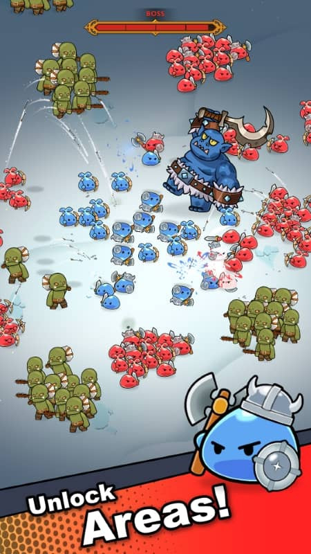 alt text: Hình ảnh gameplay của Slime Horde, cho thấy một trận chiến boss