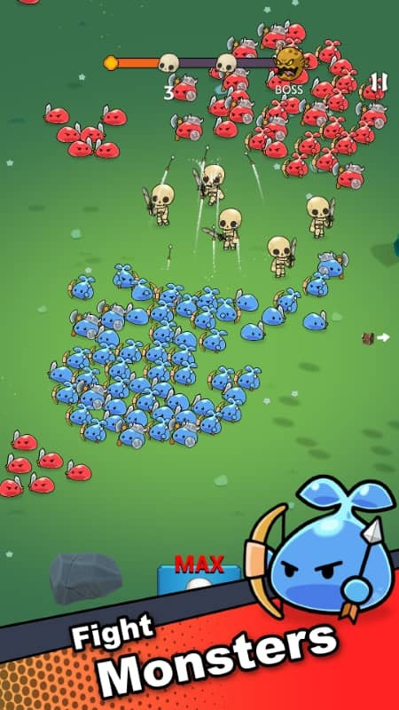 alt text: Hình ảnh gameplay của Slime Horde, thể hiện đội quân Slime đang di chuyển trên bản đồ