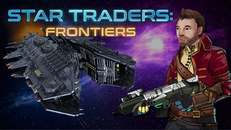 alt text: Hình ảnh gameplay của Star Traders: Frontiers hiển thị một con tàu vũ trụ đang bay trong không gian