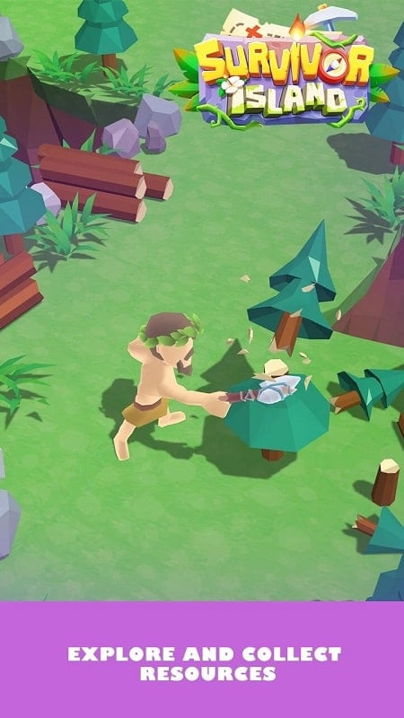 A player chopping wood in Survivor Island Idle Game mod.