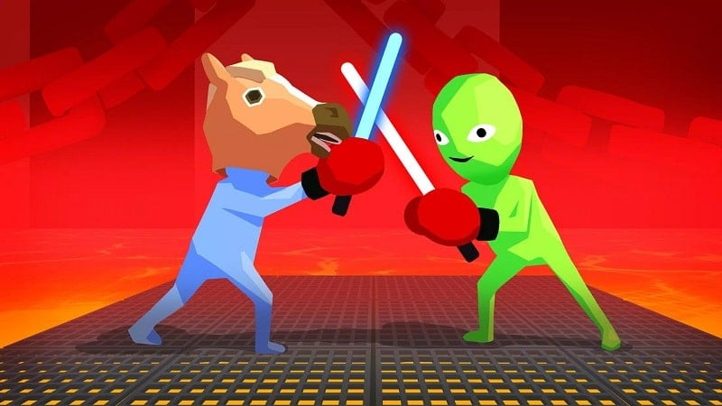 alt text: Hình ảnh gameplay Gang Boxing Arena: Stickman 3D Fight MOD, cho thấy một nhân vật stickman đang bị tấn công bởi một chiếc xe hơi