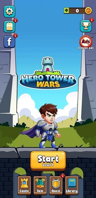 Hero Tower Wars gameplay screenshot showing the battle and puzzle interface