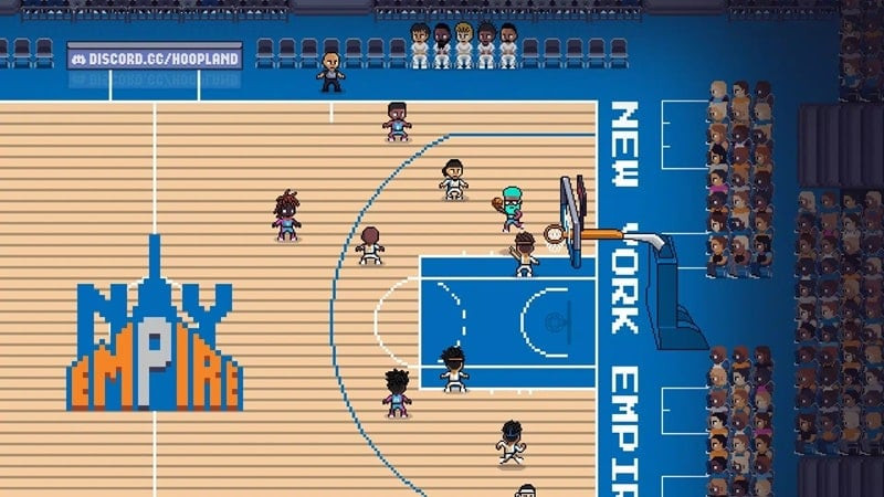 Hoop Land gameplay screenshot showing the pre-game team selection and strategy interface.