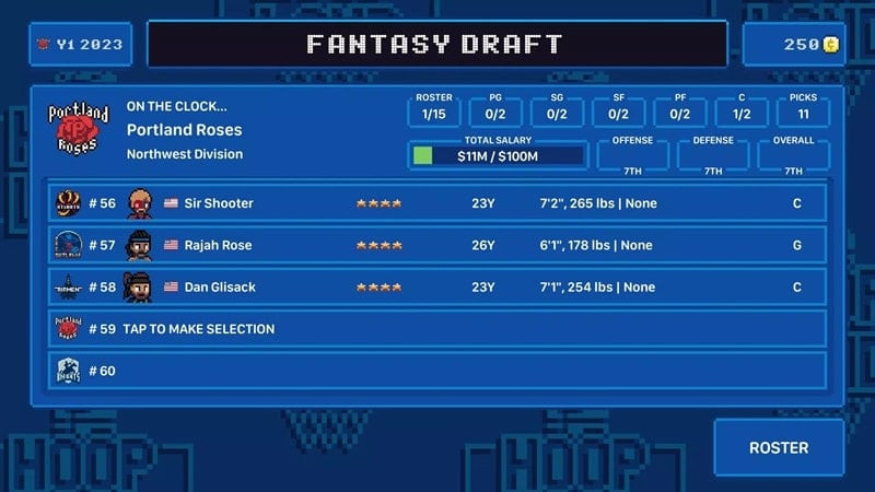 Hoop Land gameplay screenshot showing the game results screen with a player victory.