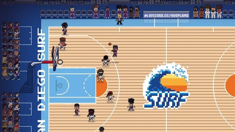 Hoop Land gameplay screenshot showing a player taking a shot.