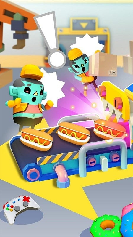 alt text: Hình ảnh gameplay Idle Super Factory, nhấn mạnh tính năng mod