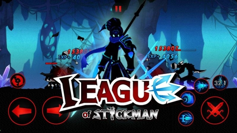 alt text: Hình ảnh gameplay League of Stickman mod free với nhân vật đang chiến đấu