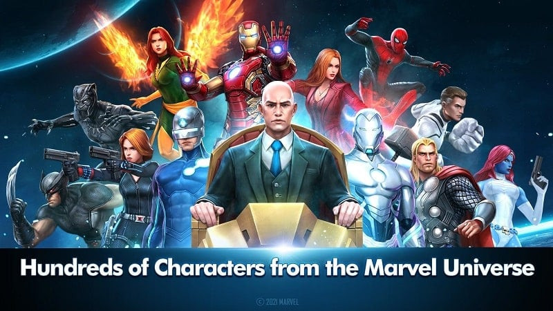 alt text: Hình ảnh gameplay MARVEL Future Fight, cho thấy các siêu anh hùng đang chiến đấu