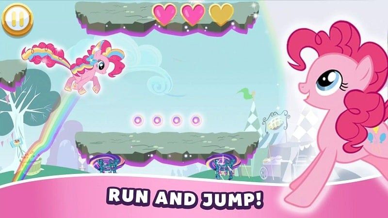 Alt text: Hình ảnh gameplay My Little Pony Rainbow Runners với chú ngựa Pony đang chạy và nhảy