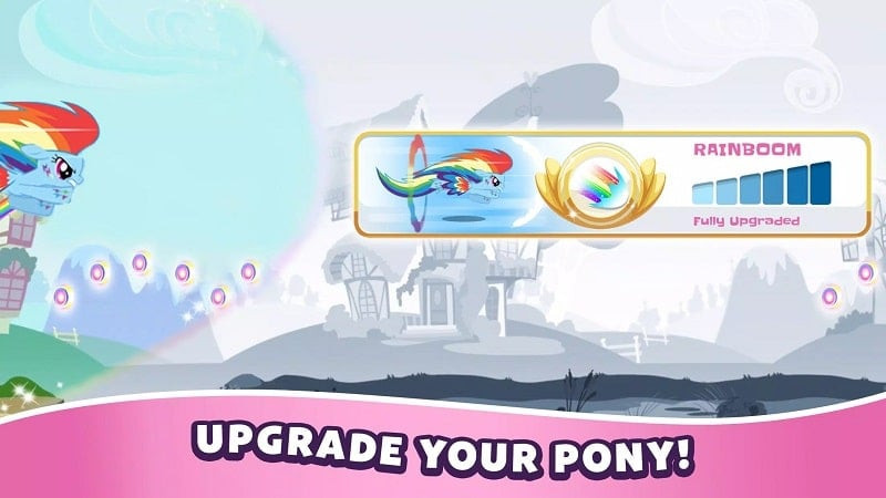 Alt text: Hình ảnh gameplay My Little Pony Rainbow Runners với hiệu ứng phép thuật