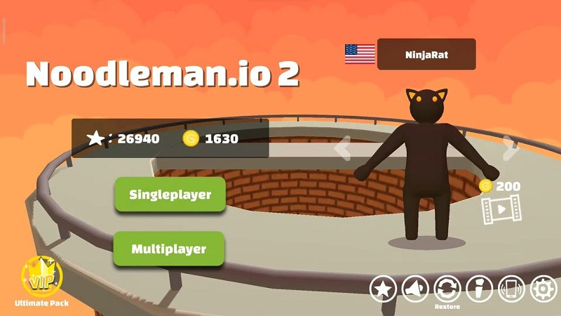 alt text: Hình ảnh gameplay Noodleman.io 2 với các nhân vật người que đang chiến đấu